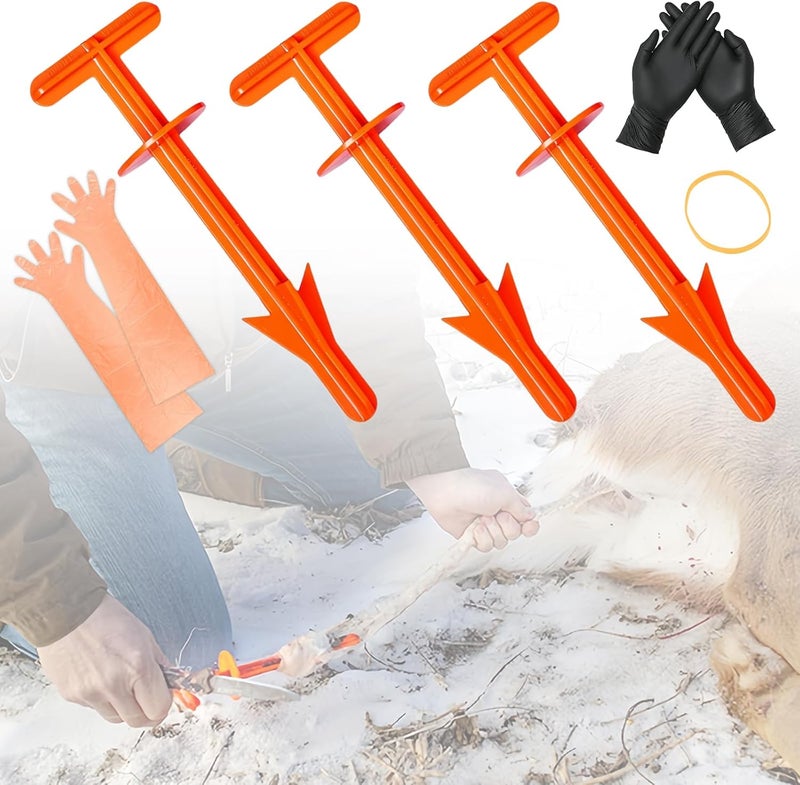 SHINETEC Butt Out Tool Kits - Deer Hunting Field Dressing Accessories for Big Game Livestock Anal Cleaning, Outdoor Portable Hunting Gear, 3 Pcs+40Pcs Hand Cover+50 Pcs Rubber Band - Image 1